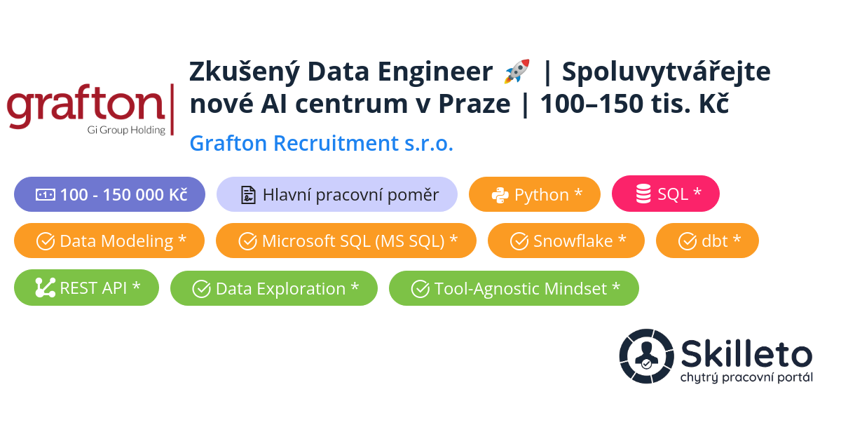 Zkušený Data Engineer 🚀 | Spoluvytvářejte nové AI centrum v Praze | 100 ...