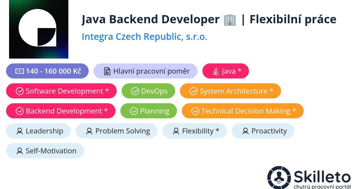 Java Backend Developer 🏢 | Flexibilní práce | Integra Czech Republic, s ...