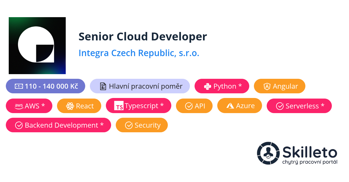 Senior Cloud Developer | Integra Czech Republic, s.r.o.